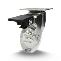 Rodízio Giratório 310 Placa com Freio Roda Poliuretano Transparente 50kg Colson