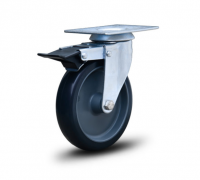 Rodízio Placa Giratória e Freio com Roda em Borracha Plástica 65kg