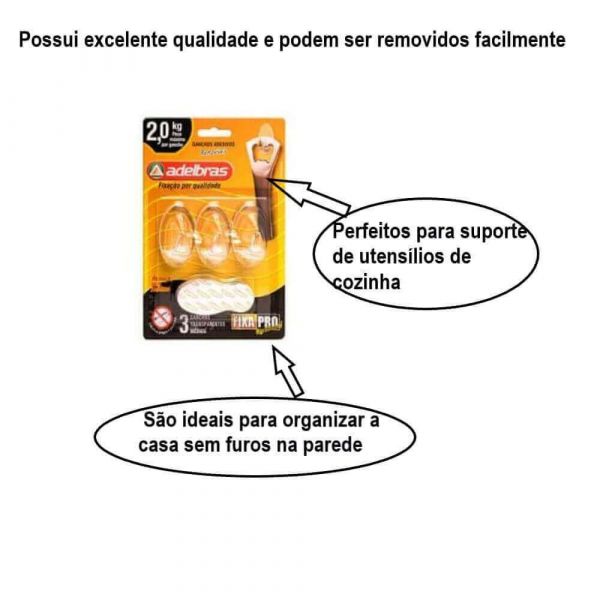 Gancho Plástico Transparente Removível 54X33mm Adelbras