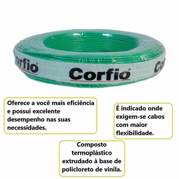 100 Metro Cabo Flexível 6mm 750V Verde Corfio W0109-VD
