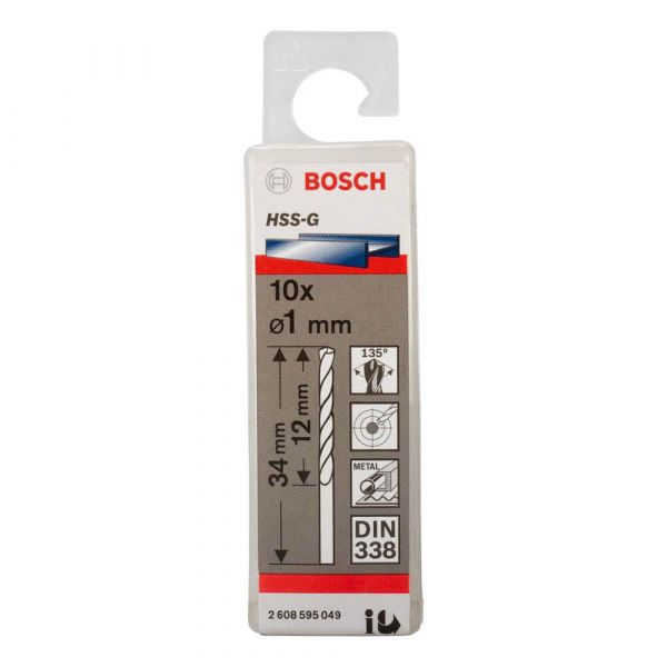 Broca para Metal Bosch Aço Rápido HSS-G 1,0mm 10 peças