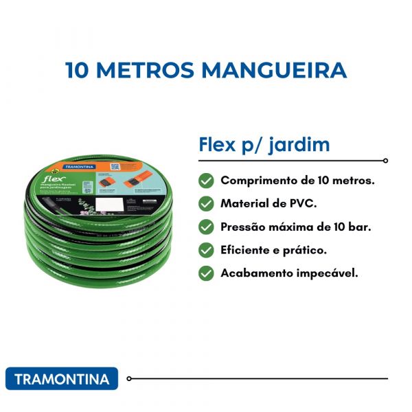 10 Metros Mangueira Flex para Jardim 1/2 Pol. Tramontina