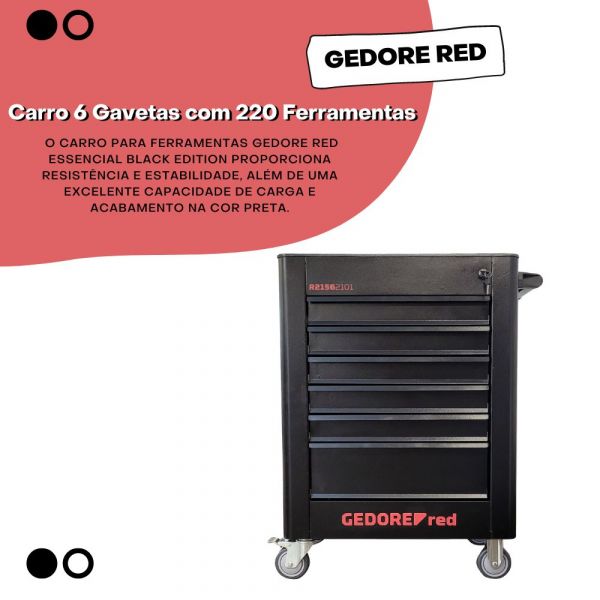Carro 6 Gavetas com 220 Ferramentas Preto Gedore Red