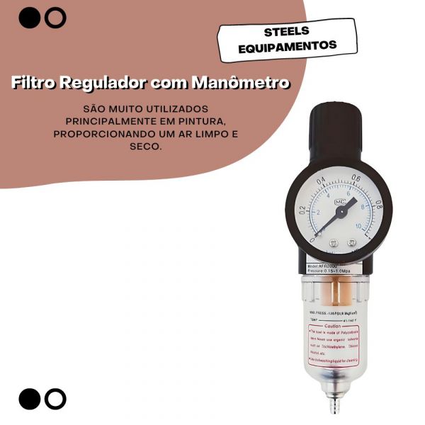 Filtro Regulador 1/4 Pol com Manômetro ST10016-14 Steels Equipamentos 