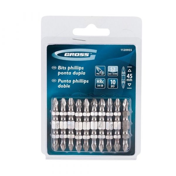 Kit 10 Bits Phillips Ponta Dupla Ph2 45mm Gross MTX
