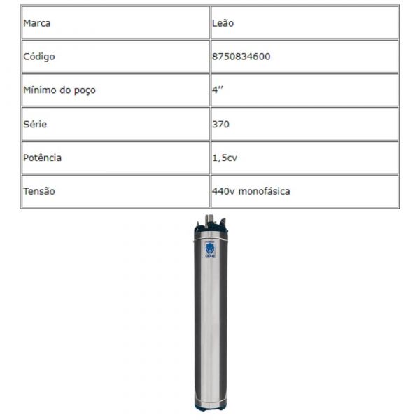 Motobomba Monofásica Sem Painel 1,5CV 440V M 370/1.5/44MO Leão