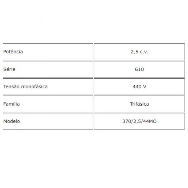 Motor Motobomba 2,5cv 440V Monofásica 370/2,5/44MO Sem Painel Leão