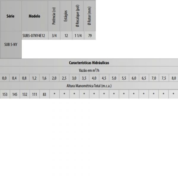 Motobomba Submersa 3/4CV SUB5 07NY4E12 230V Monofásica 2F Schneider