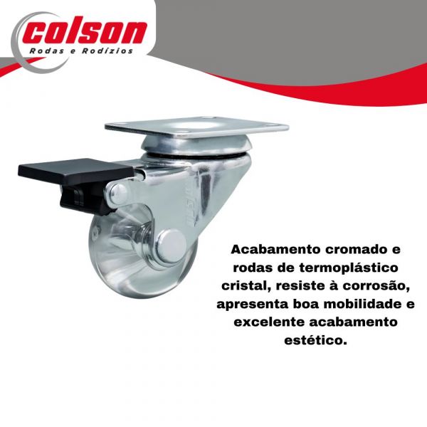 Rodízio Giratório 1.3/8 Pol com Freio Roda Gel Transparente 30kg Colson