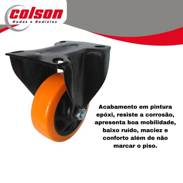 Rodízio 512 Placa Preto Fixo Roda Poliuretano 100kg Colson