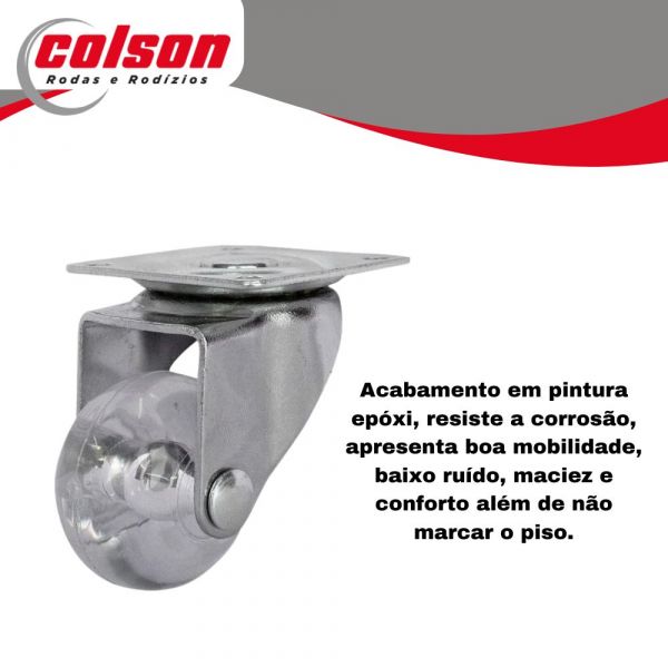 Rodízio Giratório 1.3/8 Pol Roda Poliuretano Gel Transparente 30kg Colson