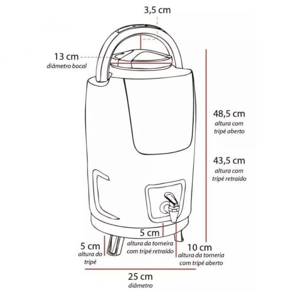 Botijão Térmico 12 Litros com Torneira Invicta 