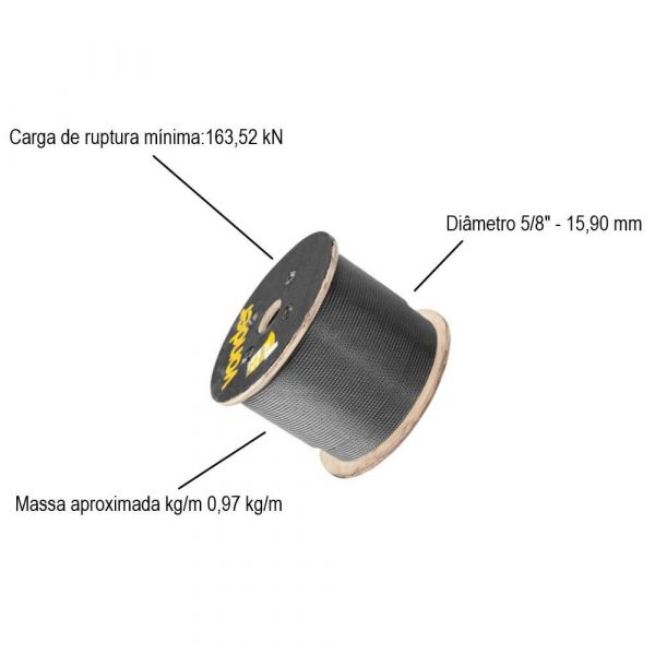 1 Metro Cabo De Aço Polido Ama De Fibra 15,90 mm 5/8