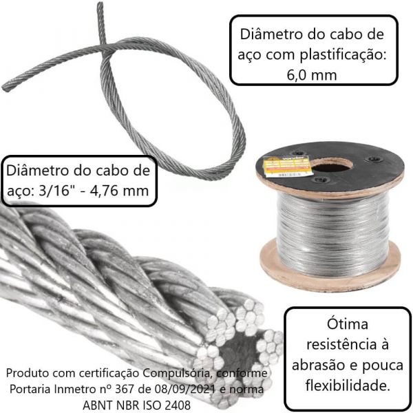 1 Metro Cabo de Aço Polido AF 4,76 mm 3/16, 6x7 Vonder