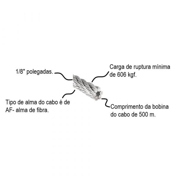 1 Metro De Cabo Aço Af Zincado 03,2Mm 1/8