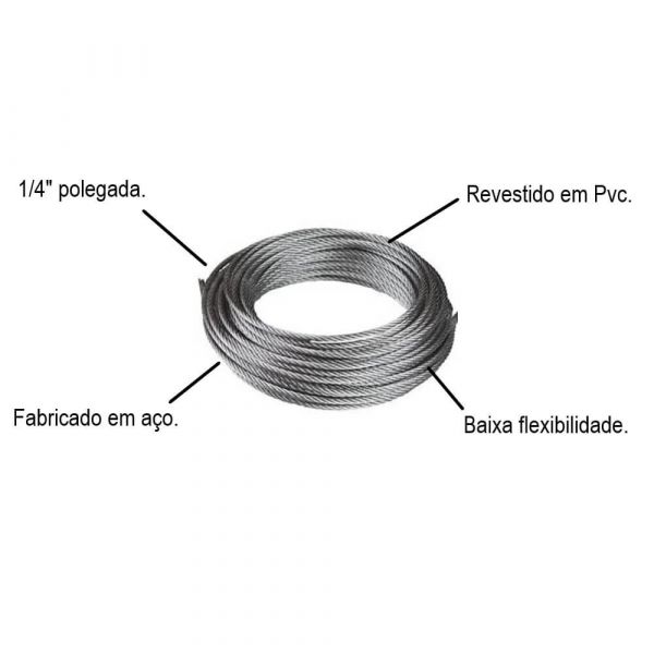  1 Metro De Cabo De Aço Af Polido 06,4mm 1/4