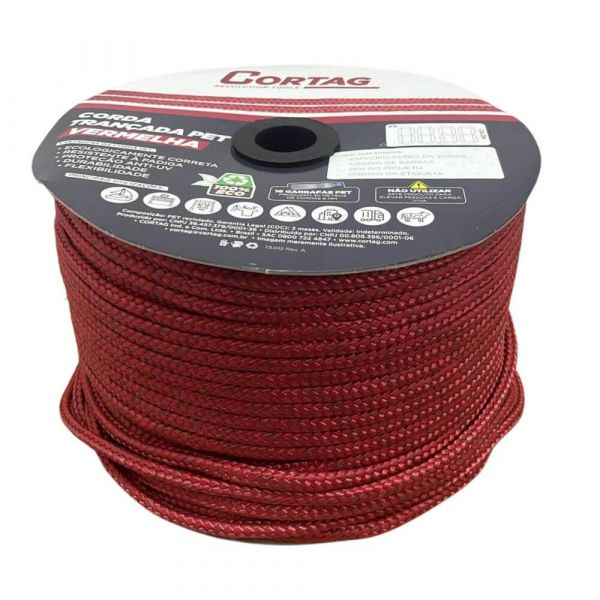 1 Metro de Corda 6mm 1/4 Pol. Vermelha Cortag