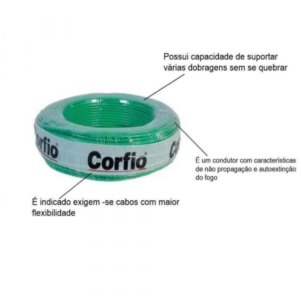 1 Metro Fio Flexível 10,000mm Verde 750V Corfio