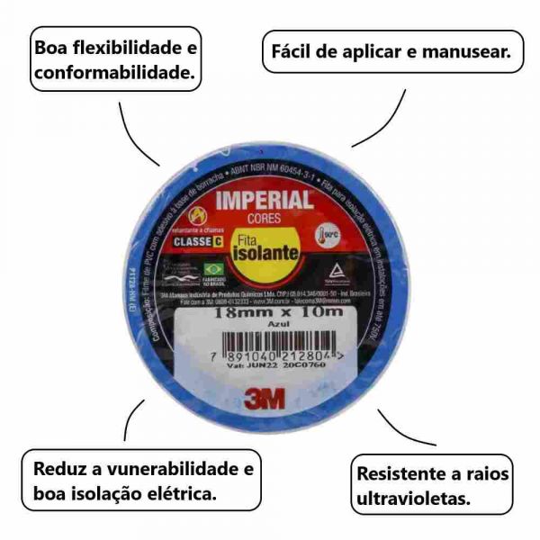 Fita Isolante Imperial Slim Azul 18mmx10m 3M
