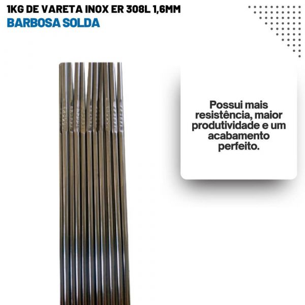 1Kg de Vareta Inox ER 308L 1,6mm Barbosa Solda 