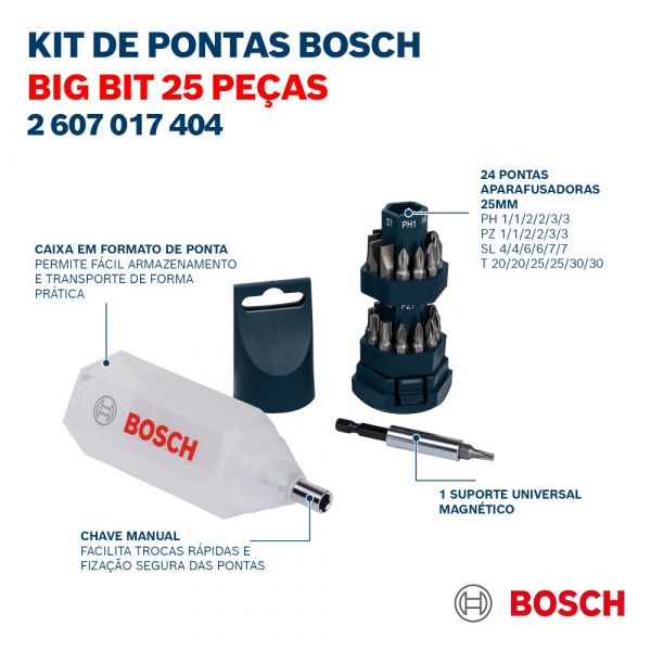Kit de Pontas Bosch Big Bit para parafusar com 25 pçs 2607017404 Bosch