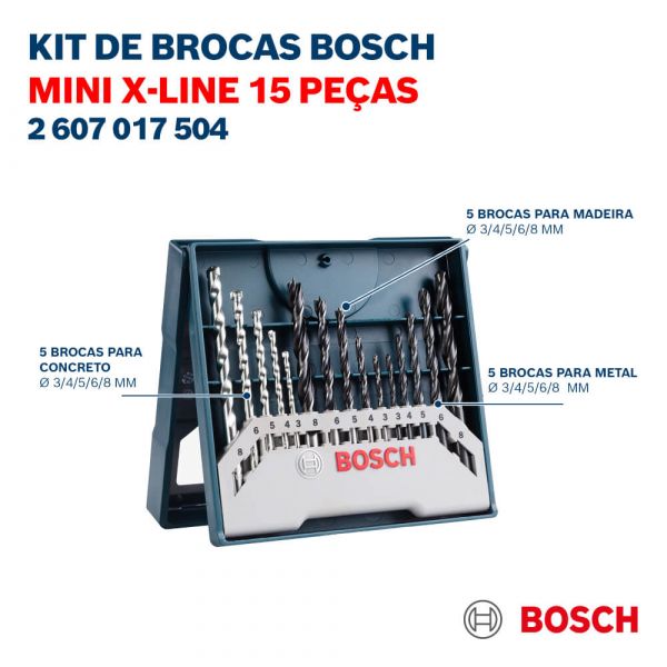 Jogo Brocas Alvenaria/Metal/Madeira Bosch Mini X-line 15 pçs 2607017504 Bosch