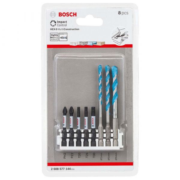 Kit de Pontas e Brocas Bosch MultiConstruction com 8 peças Impact Control
