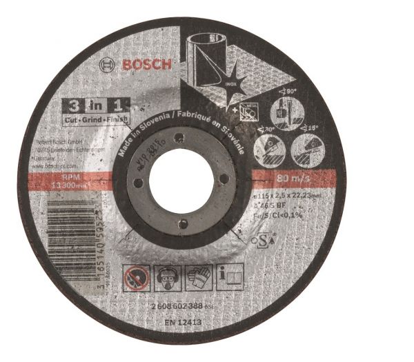 Disco Abrasivo Bosch 3-em-1 Corte/Desbaste Bosch/Polimento 115x2,5mm Centro Reto
