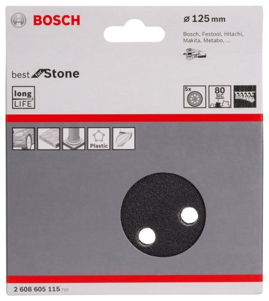 Jogo de Disco Lixa 125mm Grão 80 com 5 Unidades Bosch
