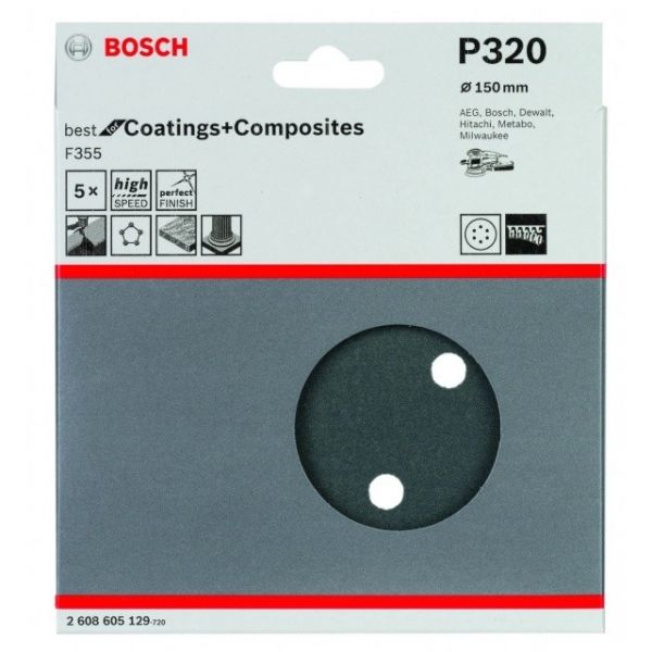 Jogo de Disco Lixa150mm Grão 320 com 5 Unidades Bosch