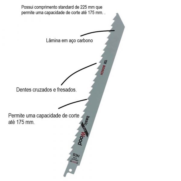 Lâmina serra sabre Bosch S1111K Basic for Wood 1 peça