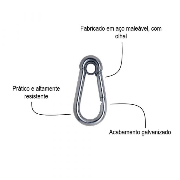 2 Unidades de Mosquetão com Trava Simples e Olhal 5x50 Carbografite