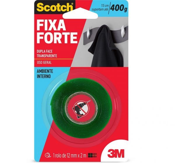 Fita Dupla Face Fixa Forte Transparente VHB 12mmx2m 3m Scotch
