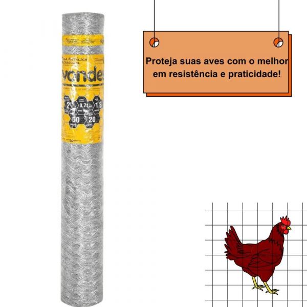 50 Metros de Tela Galinheiro Fio 22 x 1,8m Vonder