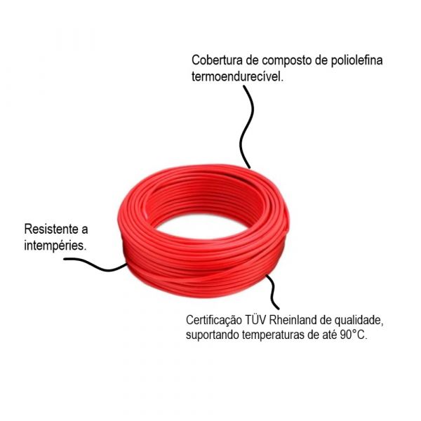 1 Metro De Cabo Solar Fotovoltaico 0,6/1,8KW 6mm Vermelho Ciatrading Energia