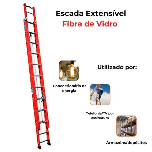 Escada Extensível Fibra de Vidro 15 Degraus FE815 Alulev