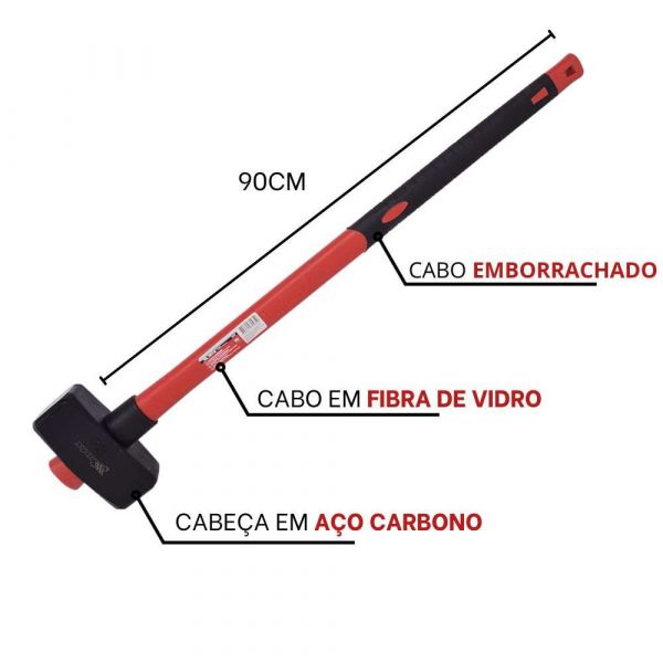 Marreta com Cabo de Fibra de Vidro Emborrachado 8Kg Mtx 