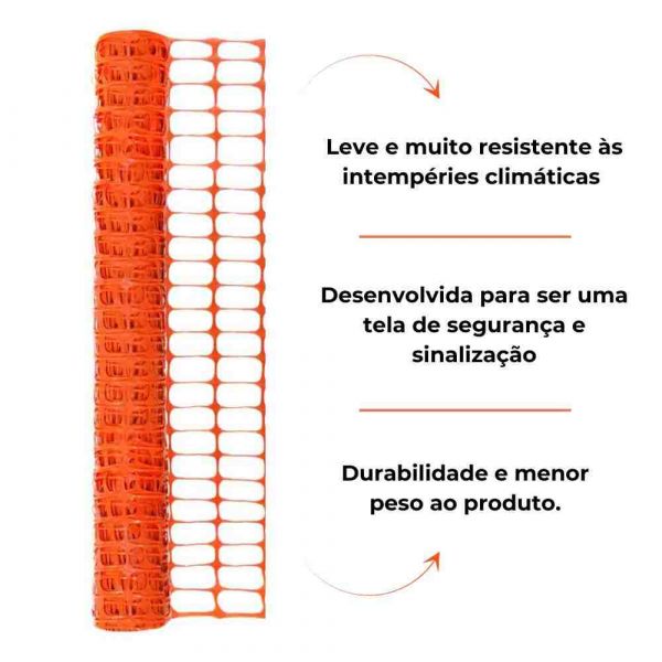 1 Rolo de Tela Tapume Laranja 1,20mx50m Plastcor