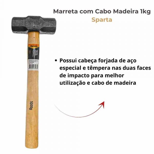 Marreta com Cabo Madeira 1Kg Sparta