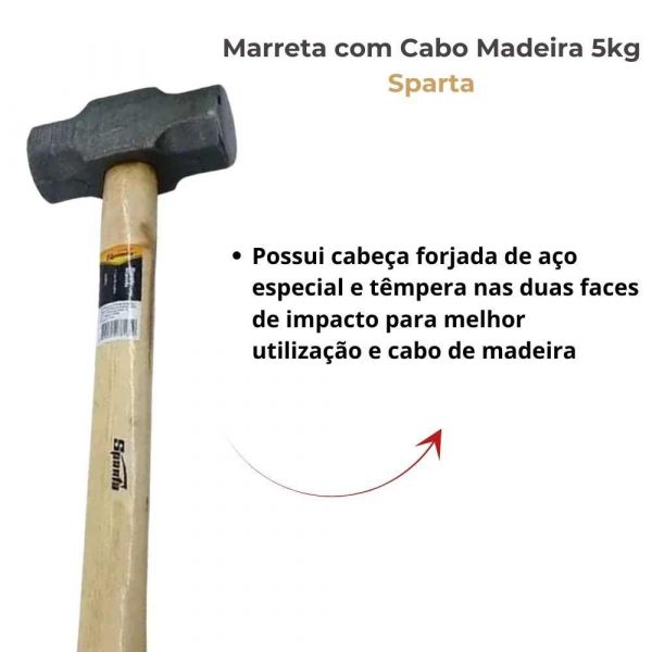 Marreta Oitavada com Cabo de Madeira 5Kg Sparta