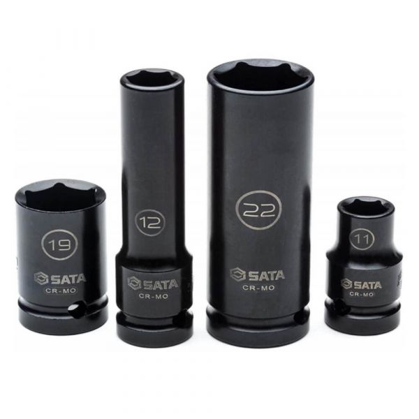 Jogo de Soquetes de Impacto Parede Fina de 10-24mm 13 Peças Sata