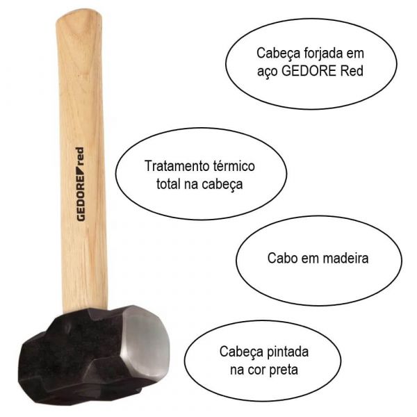 Marreta Oitavada 2000g Basic com Cabo de Madeira Gedore 