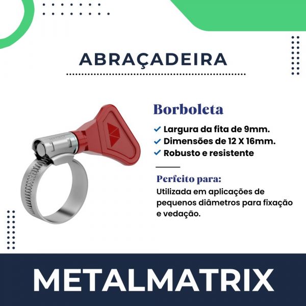 Abraçadeira Borboleta 9mm 12-16 Metal Matrix