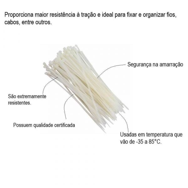 100 Unidades Abraçadeira De Nylon Branca 2.5 X 140 Foxlux