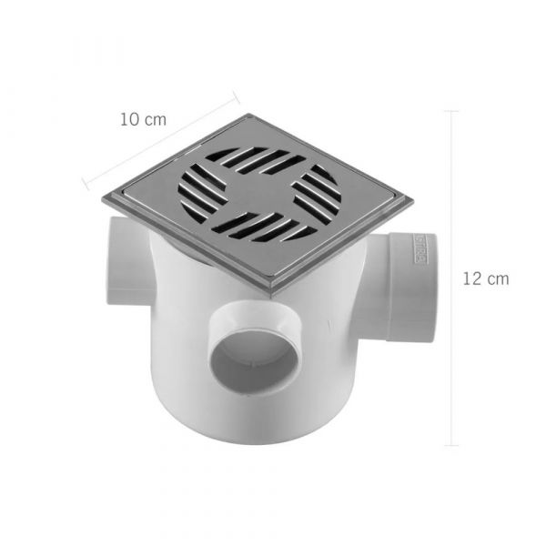 Caixa Sifonada 3 Entradas com Grelha Quadrada Cromada 10x12cm Astra