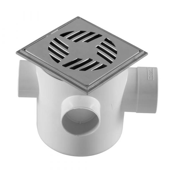 Caixa Sifonada 3 Entradas com Grelha Quadrada Cromada 10x12cm Astra