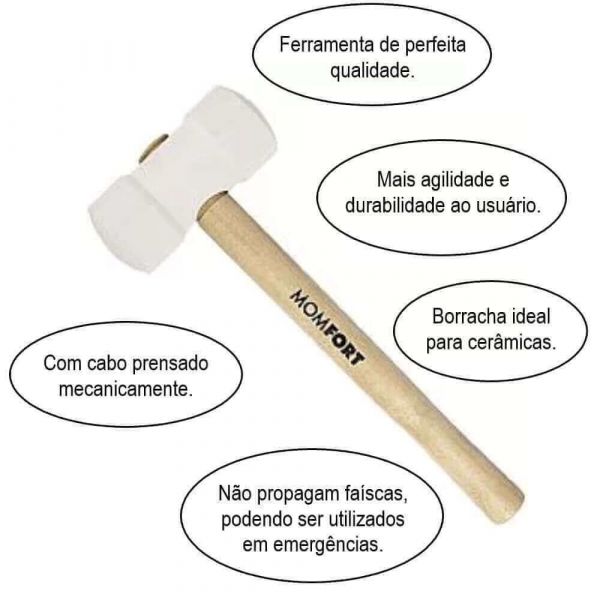 Martelo de Borracha Branco Com Cabo Madeira 40mm Momfort
