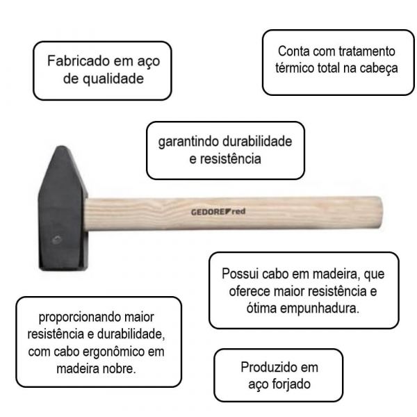 Martelo Pena 400g Com Cabo Madeira Gedore 