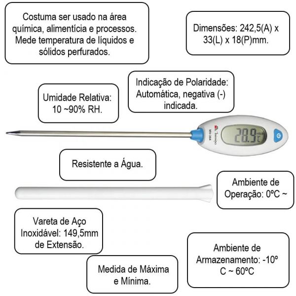 Termômetro Digital Tipo Vareta MV-364 Minipa