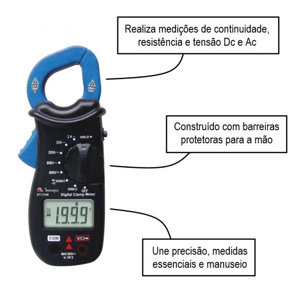 Alicate Amperímetro Digital ET3100 Minipa
